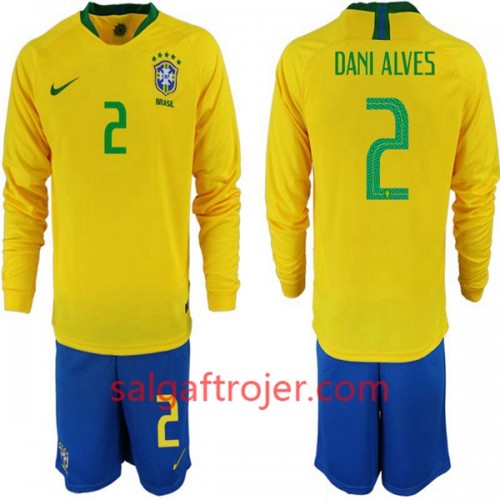 Brasilien Fodboldtrøjer Dani Alves 2 Børn Hjemmebanesæt VM 2018 Langærmet Brasilien Fodboldtrøjer Dani Alves 2 Børn Hjemmebanesæt VM 2018 Langærmet